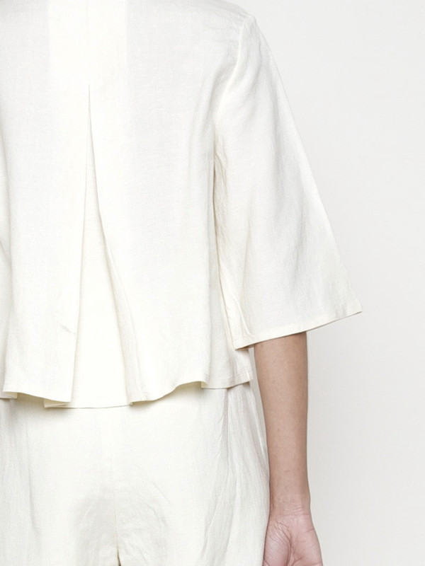7115 by Szeki Back Pleated Button Up- Cream SS16 7115 by Szeki Back Pleated Button Up- Cream SS16