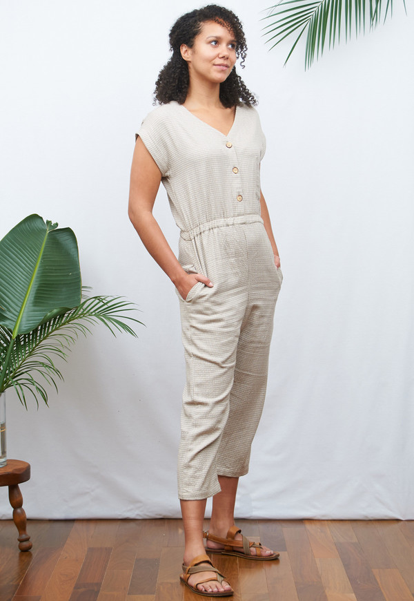 Deshal Natural & White Houndstooth Jumpsuit Deshal Natural & White Houndstooth Jumpsuit