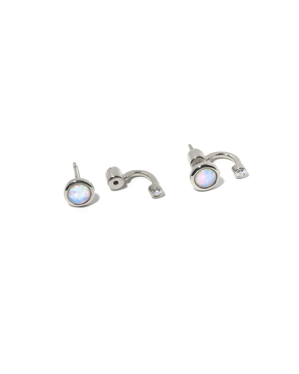 Pamela Single Gravitation Ear Jacket in Sterling Silver with Opal and White Topaz Pamela Single Gravitation Ear Jacket in Sterling Silver with Opal and White Topaz