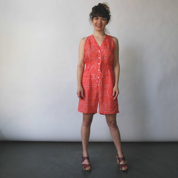 Dusen Dusen Romper in Blockhead Red Print Dusen Dusen Romper in Blockhead Red Print