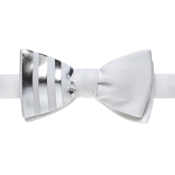 BOSIE New York White Bow Tie With Vertical Silver Stripes BOSIE New York White Bow Tie With Vertical Silver Stripes