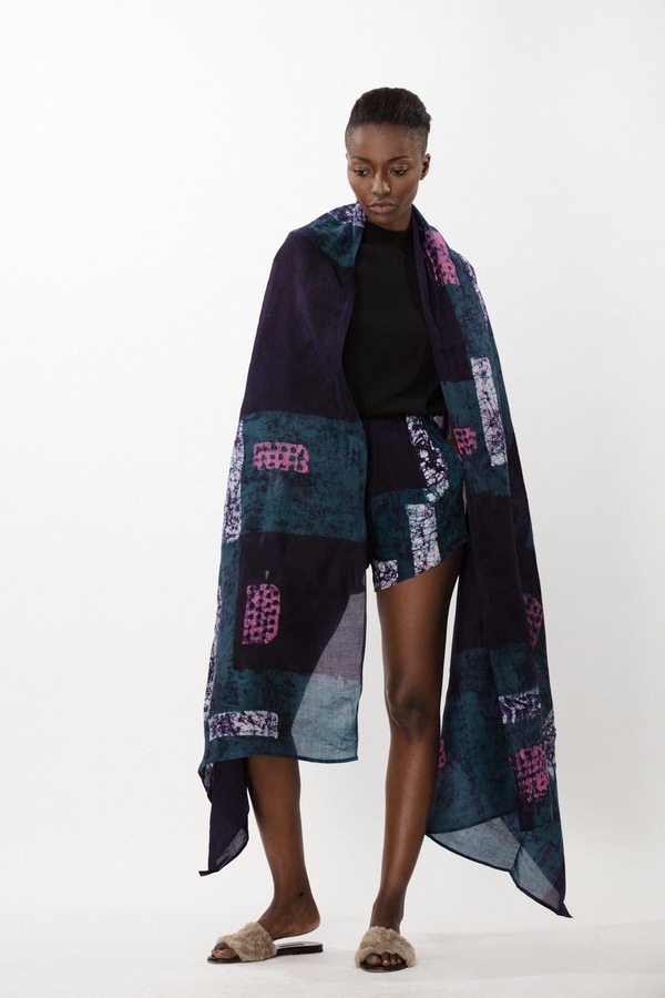 Osei-Duro Bena Scarf in Navy Rubics Osei-Duro Bena Scarf in Navy Rubics