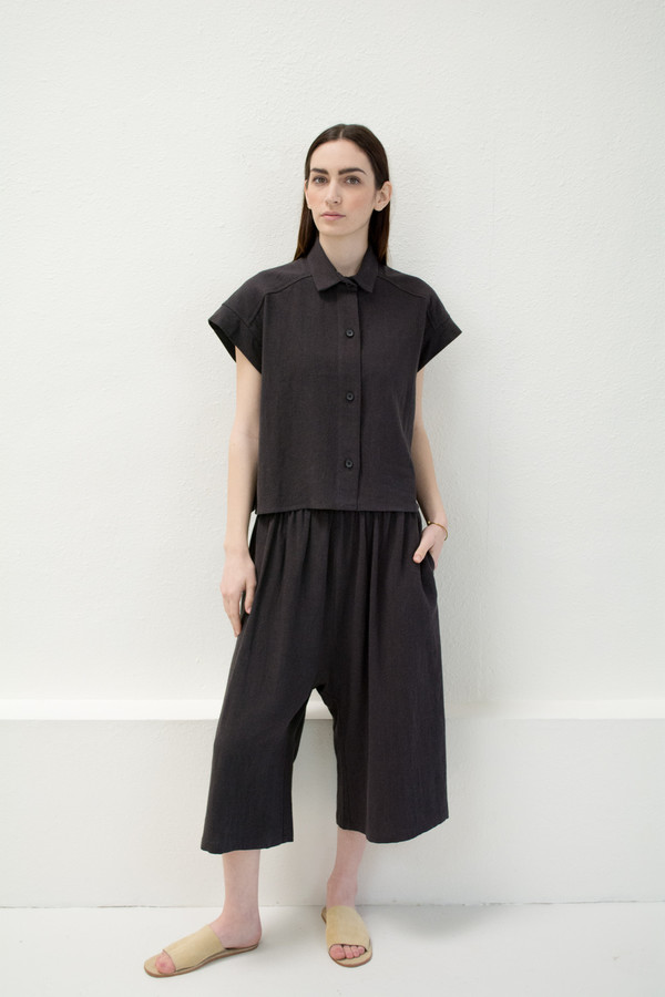 Micaela Greg Black Pieced Sleeve Button Up Micaela Greg Black Pieced Sleeve Button Up