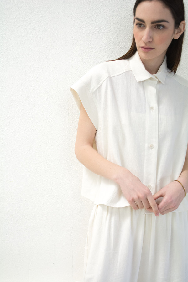 Micaela Greg White Pieced Sleeve Button Up Micaela Greg White Pieced Sleeve Button Up