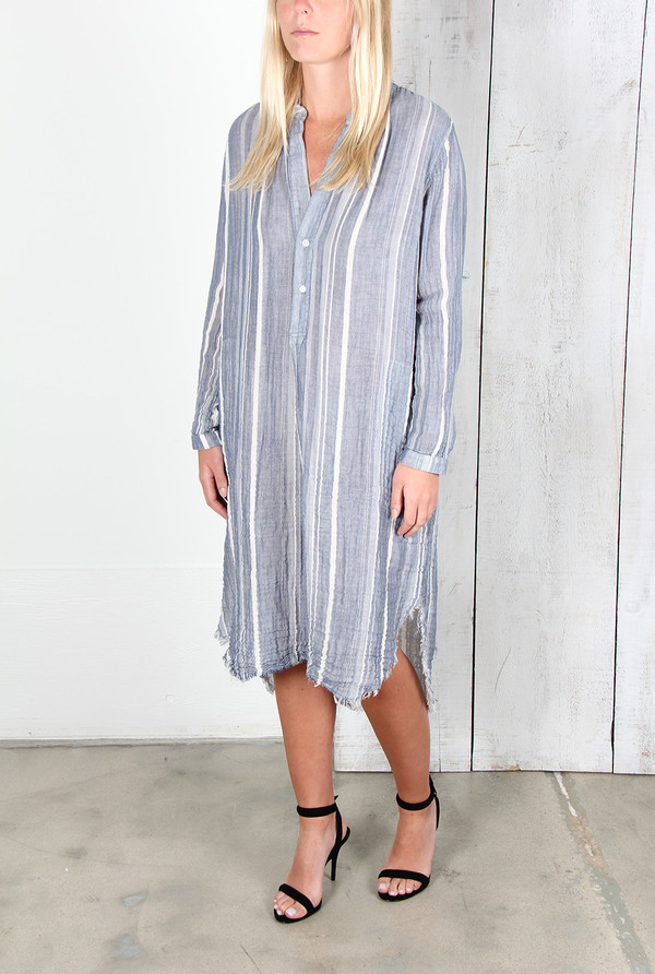 RAQUEL ALLEGRA BLUE STRIPE GAUZE HENLY DRESS RAQUEL ALLEGRA BLUE STRIPE GAUZE HENLY DRESS