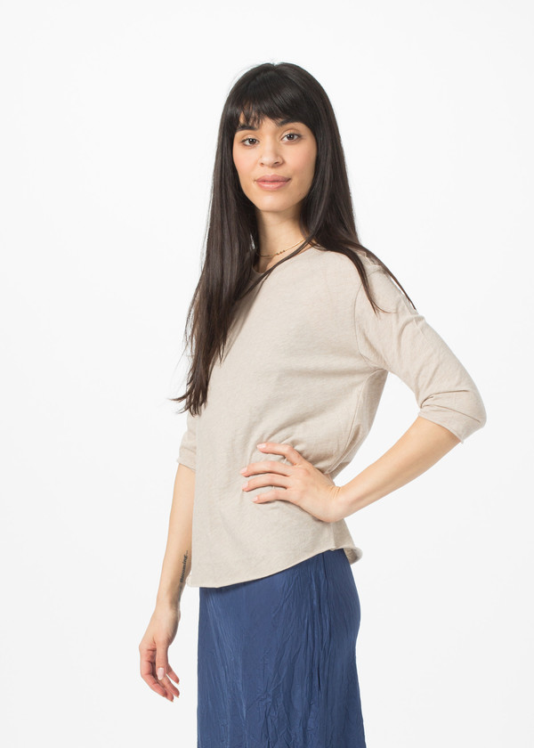 Organic by John Patrick 3/4 Sleeve Crew Neck Tee - Beige Organic by John Patrick 3/4 Sleeve Crew Neck Tee - Beige