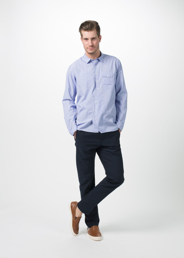 Men's Wooster + Lardini Asymmetrical Placket Shirt - Blue Men's Wooster + Lardini Asymmetrical Placket Shirt - Blue