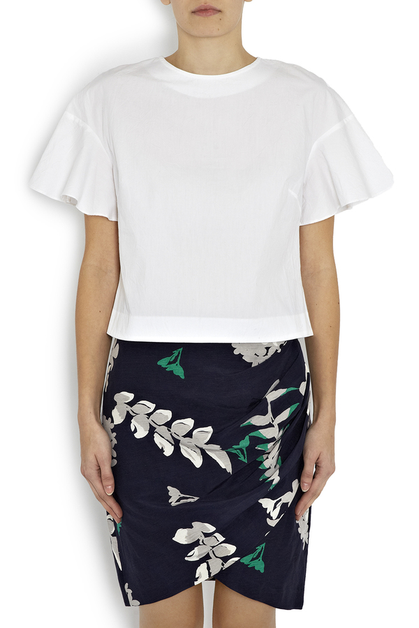 Apiece Apart White Serra Ruffle-Sleeve Top Apiece Apart White Serra Ruffle-Sleeve Top