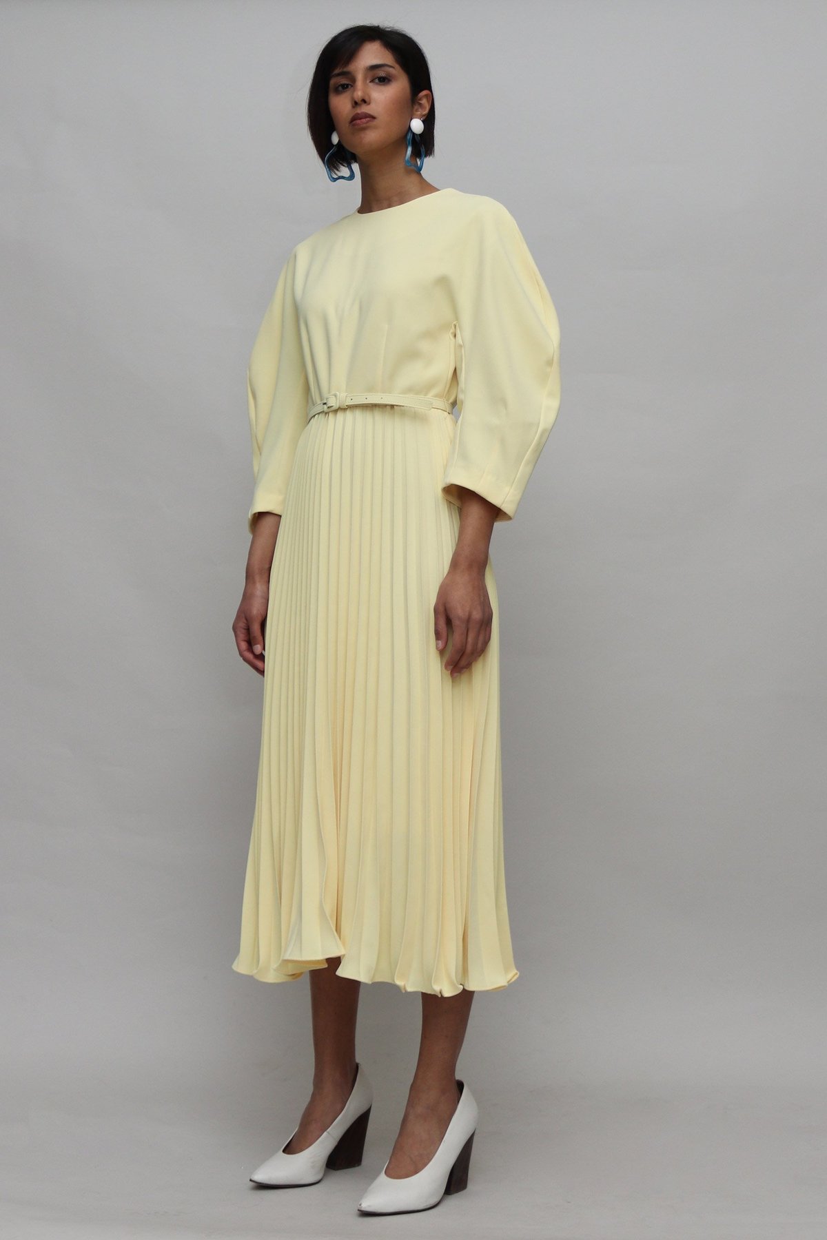 pale yellow midi dress