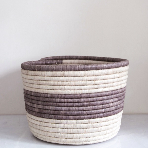 Rose & Fitzgerald Palm Striped Storage Basket, grey/natural Rose & Fitzgerald Palm Striped Storage Basket, grey/natural
