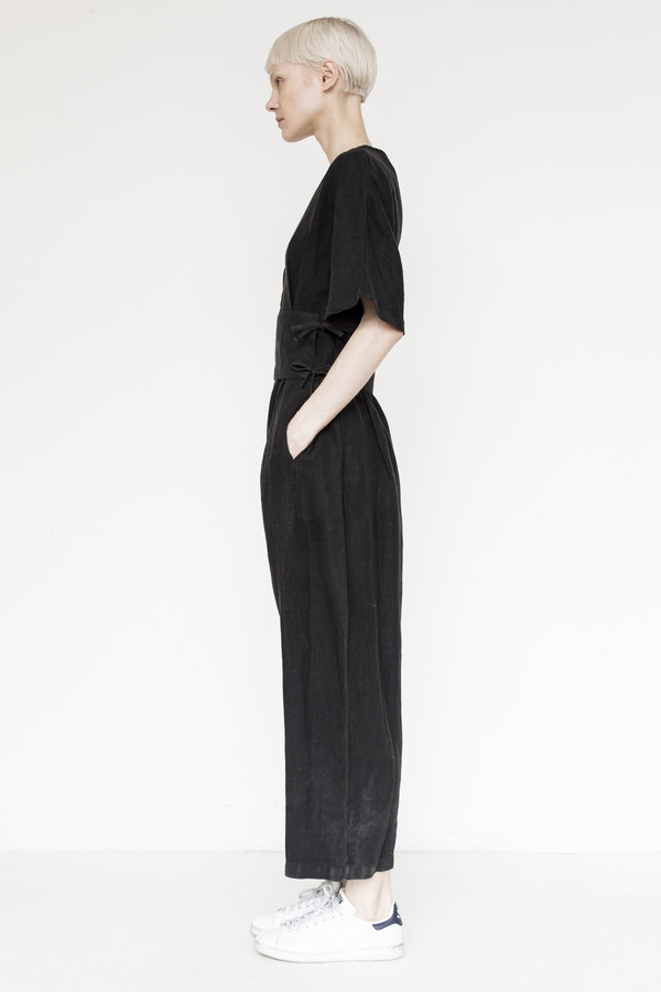 Black Crane Linen V-Neck Jumpsuit Black Crane Linen V-Neck Jumpsuit