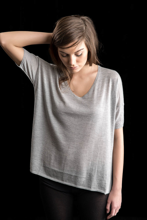 Paychi Guh Cashmere Boxy Tee Light Heather Grey Paychi Guh Cashmere Boxy Tee Light Heather Grey