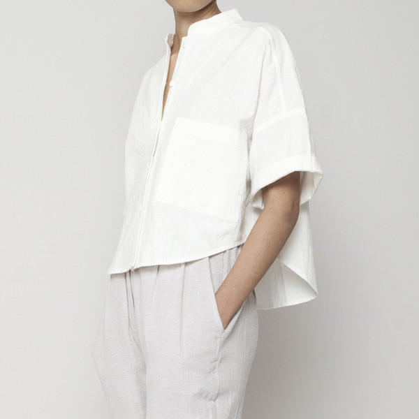 7115 by Szeki Pocket Cropped Shirt- White SS16 7115 by Szeki Pocket Cropped Shirt- White SS16