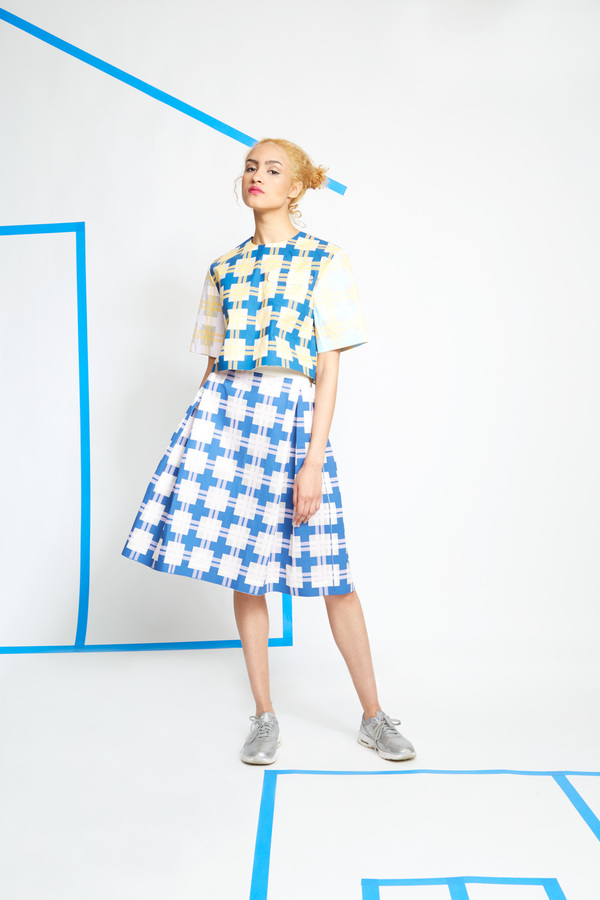 Steven Tai Silk Screened Box Pleat Skirt Steven Tai Silk Screened Box Pleat Skirt