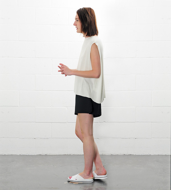 a c h r o Ivory Linen Mixed Knit Top with Folded Sides a c h r o Ivory Linen Mixed Knit Top with Folded Sides