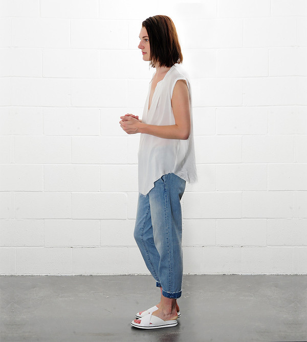Raquel Allegra Shirred Sleeveless Henley Raquel Allegra Shirred Sleeveless Henley