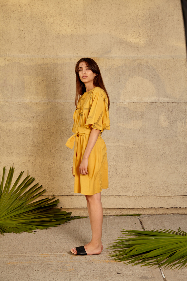 Tantuvi Pleated Column Dress- Sunray Tantuvi Pleated Column Dress- Sunray