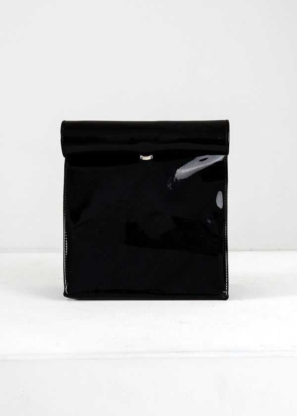 S M K Black Vinyl Foldover Bag S M K Black Vinyl Foldover Bag