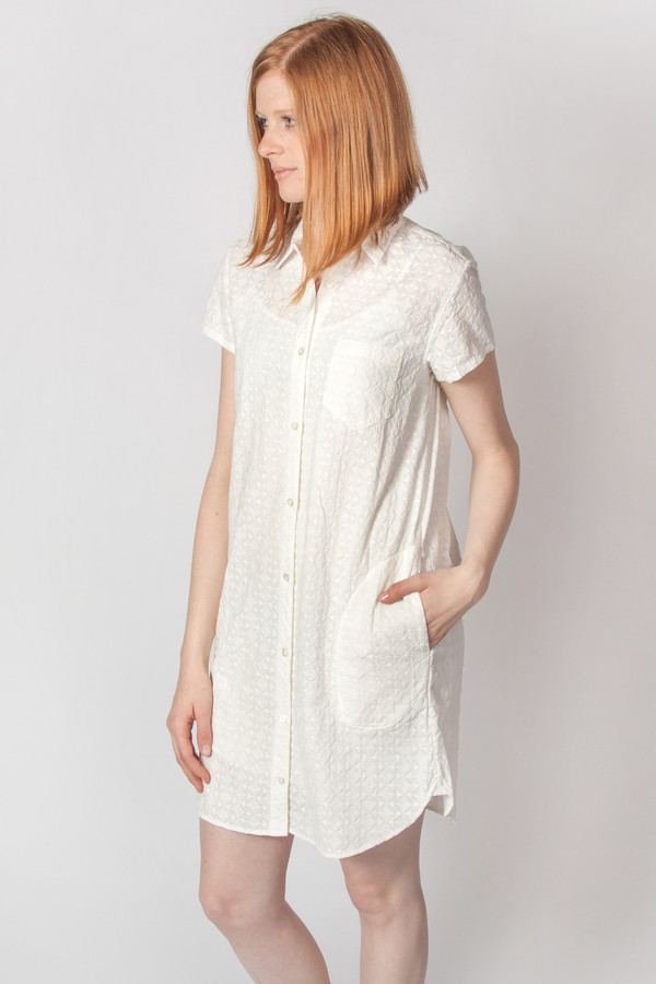 Steven Alan SS Classic Shirt Dress Geo Embroidery White Steven Alan SS Classic Shirt Dress Geo Embroidery White