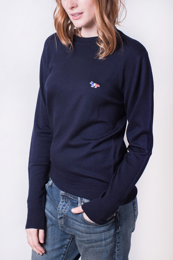 Maison Kitsune Virgin Wool RNeck Sweater Navy Maison Kitsune Virgin Wool RNeck Sweater Navy