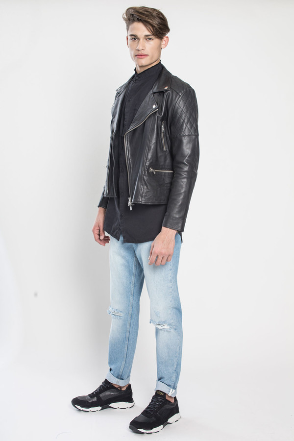 Men's TOURNE DE TRANSMISSION Existence Leather Biker Jacket in Black Men's TOURNE DE TRANSMISSION Existence Leather Biker Jacket in Black