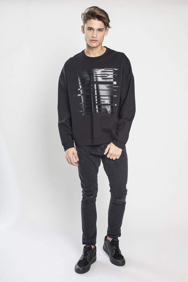 Men's Kenneth Ning Oversized Plastisol Print Sweatshirt in Black Men's Kenneth Ning Oversized Plastisol Print Sweatshirt in Black