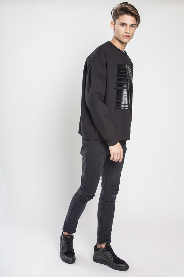 Men's Kenneth Ning Oversized Plastisol Print Sweatshirt in Black Men's Kenneth Ning Oversized Plastisol Print Sweatshirt in Black