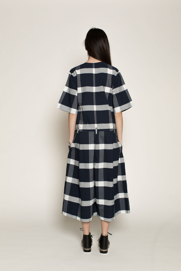 Kowtow Pen to Paper Jumpsuit in Navy/White Check Kowtow Pen to Paper Jumpsuit in Navy/White Check