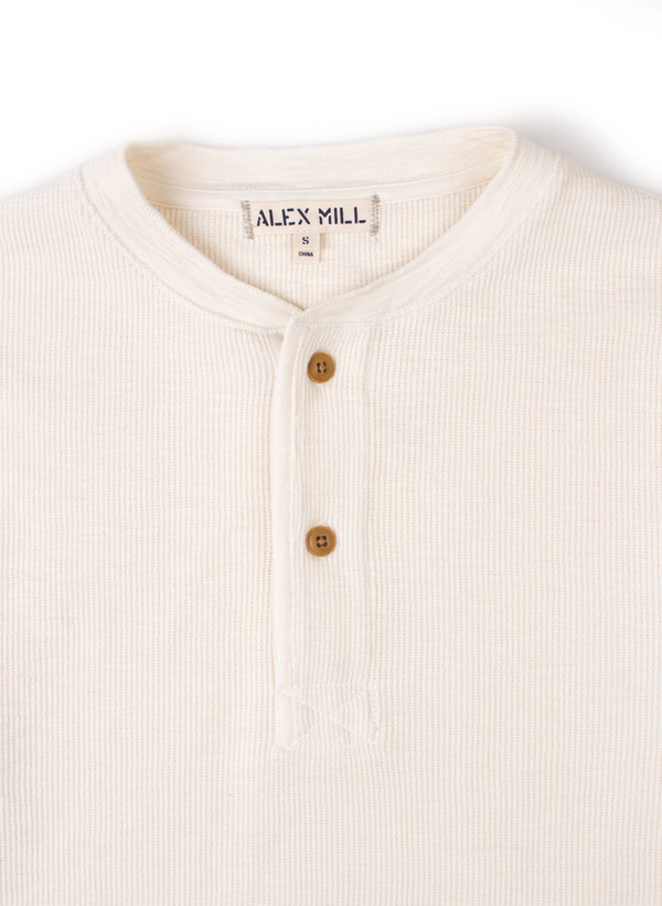 Men's Alex Mill Crew Neck Waffle Henley Natural Men's Alex Mill Crew Neck Waffle Henley Natural