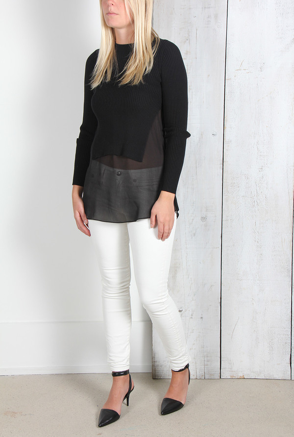 ALEXANDER WANG RIB KNIT PULLOVER WITH SILK SHIRTTAIL ALEXANDER WANG RIB KNIT PULLOVER WITH SILK SHIRTTAIL
