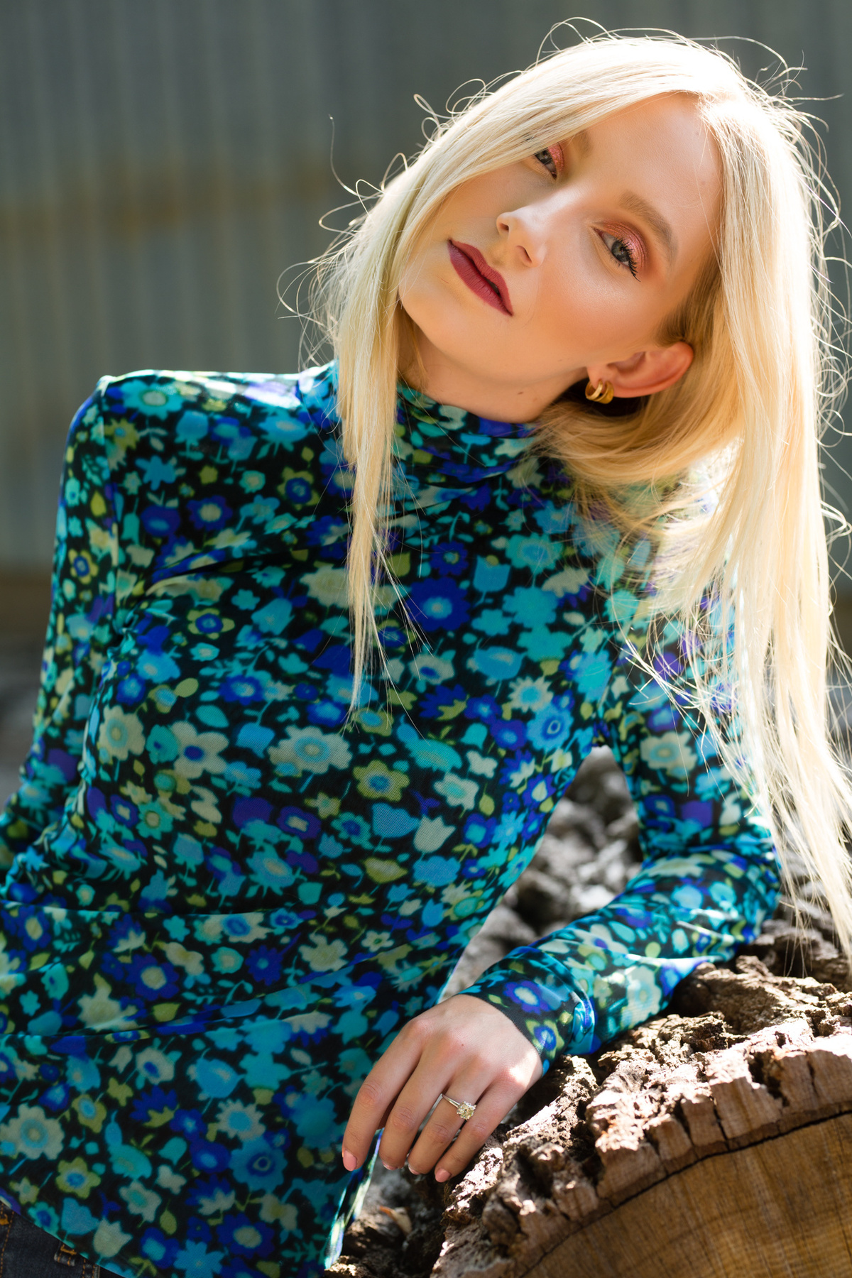Ganni Printed Mesh Rollneck - Azure 