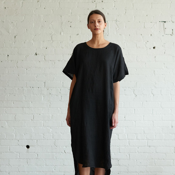 Black Crane Linen Long Dress Black Black Crane Linen Long Dress Black