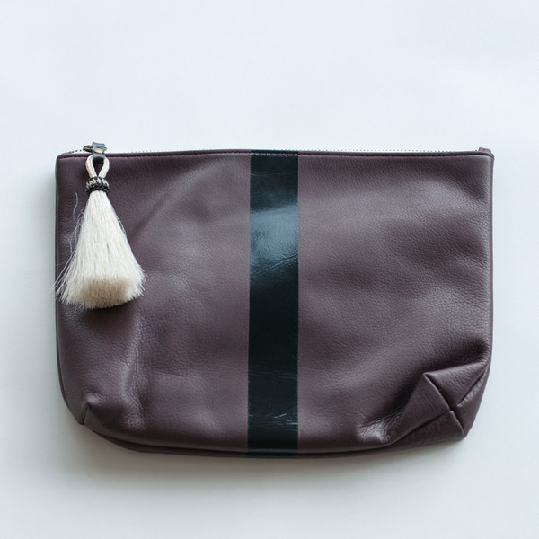 Kempton & Co Black Stripe Tassel Pouch Oxblood Kempton & Co Black Stripe Tassel Pouch Oxblood
