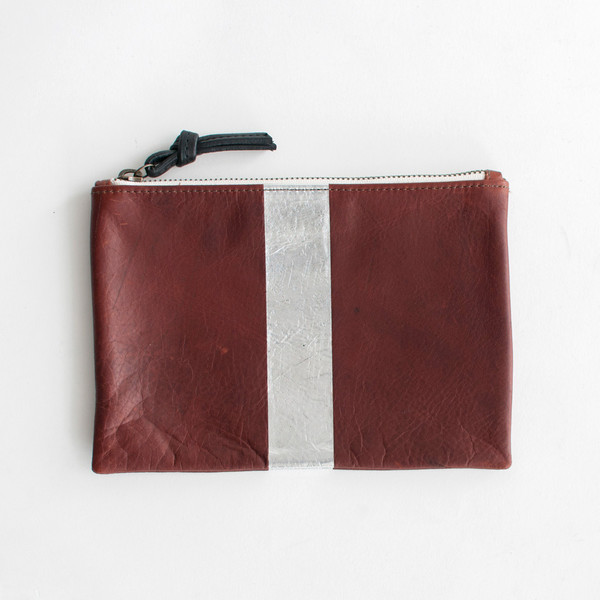 Kempton & Co Stripe Pouch Brandy/Silver Metallic Kempton & Co Stripe Pouch Brandy/Silver Metallic