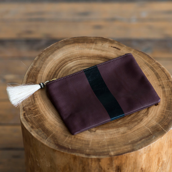 Kempton & Co Small Stripe Tassel Pouch Oxblood Kempton & Co Small Stripe Tassel Pouch Oxblood