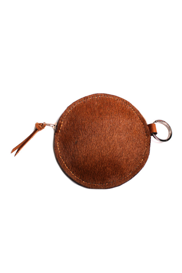 Minnie + George Circle Coin Purse in Brown Calf Hair Minnie + George Circle Coin Purse in Brown Calf Hair