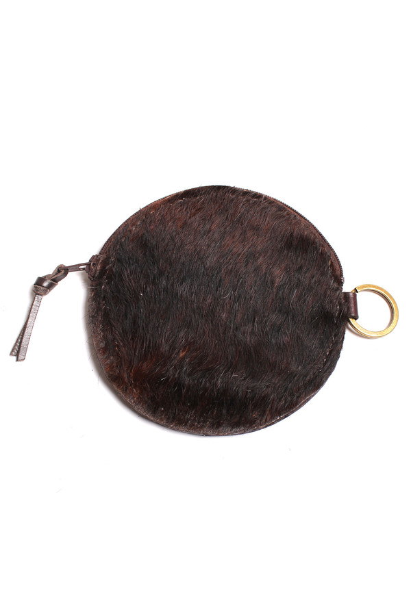 Minnie + George Circle Coin Purse in Dark Brown Calf Hair Minnie + George Circle Coin Purse in Dark Brown Calf Hair