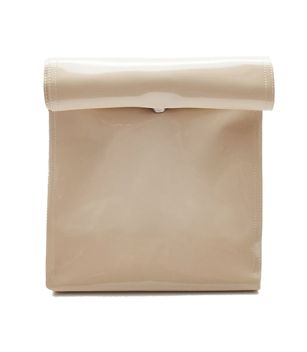 SMK Foldover Bag in Beige Vinyl SMK Foldover Bag in Beige Vinyl