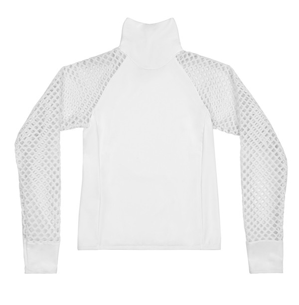 BETH RICHARDS T.H.P. Cara Top - White TURTLE NECK RASH GUARD WITH MESH SLEEVES BETH RICHARDS T.H.P. Cara Top - White TURTLE NECK RASH GUARD WITH MESH SLEEVES