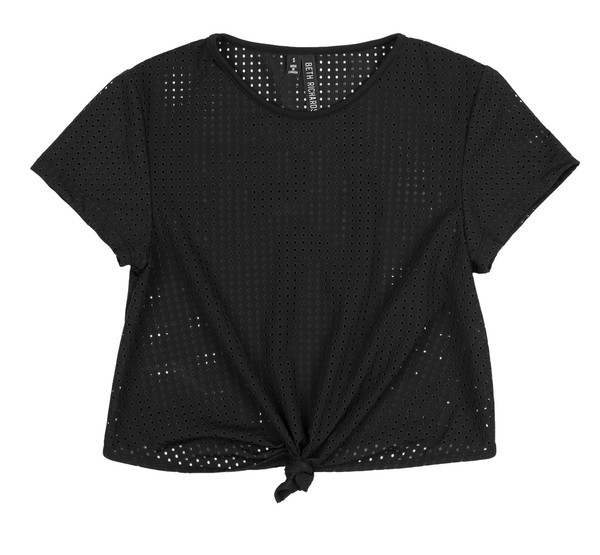 BETH RICHARDS T.H.P. Mesh Crop Tee - Black KNOTTED MESH T-SHIRT WITH LOGO ON BACK BETH RICHARDS T.H.P. Mesh Crop Tee - Black KNOTTED MESH T-SHIRT WITH LOGO ON BACK