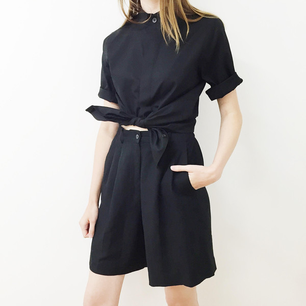 Shelby Steiner Black Mandarin Collar Shirt Shelby Steiner Black Mandarin Collar Shirt
