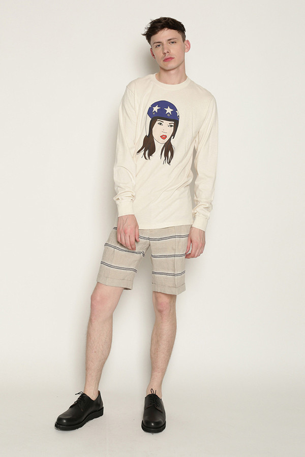 Men's Soulland Kreuzberg Shorts in Beige with Navy Stripes Men's Soulland Kreuzberg Shorts in Beige with Navy Stripes