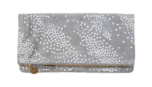 Clare Vivier Foldover Clutch - Grey Suede w/ Silver Stars Clare Vivier Foldover Clutch - Grey Suede w/ Silver Stars
