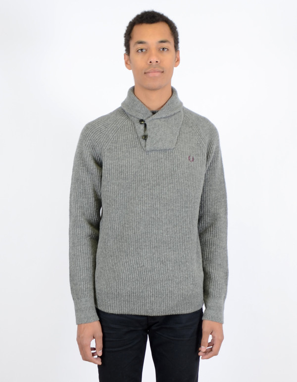 Men's Fred Perry Fishermans Shawl Collar Sweater Grey Men's Fred Perry Fishermans Shawl Collar Sweater Grey