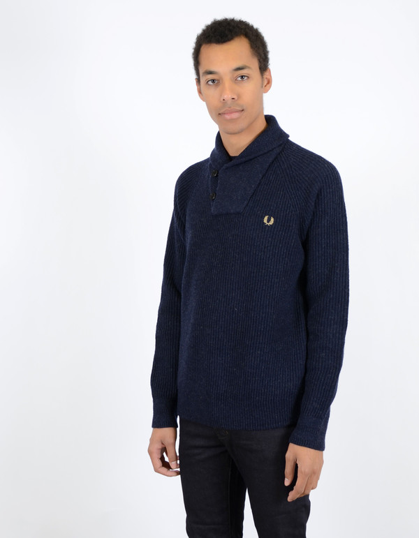 Men's Fred Perry Fishermans Shawl Collar Sweater Navy Men's Fred Perry Fishermans Shawl Collar Sweater Navy