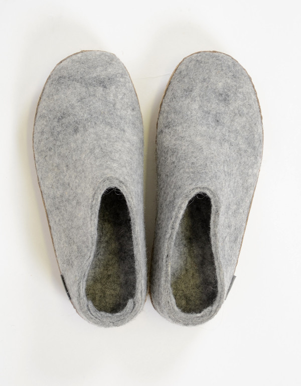 Glerups Women's Wool Slipper Leather Sole Grey Glerups Women's Wool Slipper Leather Sole Grey
