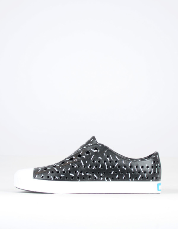 Native Shoes Native Jefferson Jiffy Black with Shell White Tik Tak Print Native Shoes Native Jefferson Jiffy Black with Shell White Tik Tak Print