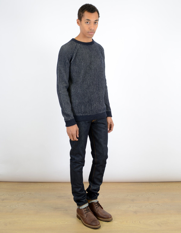 Men's Nudie Aron Two Tone Knit Sweater Navy Men's Nudie Aron Two Tone Knit Sweater Navy