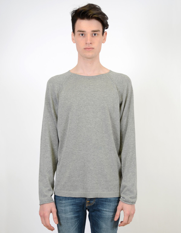 Men's Nudie Vladimir Fine Cotton Sweater Light Grey Men's Nudie Vladimir Fine Cotton Sweater Light Grey