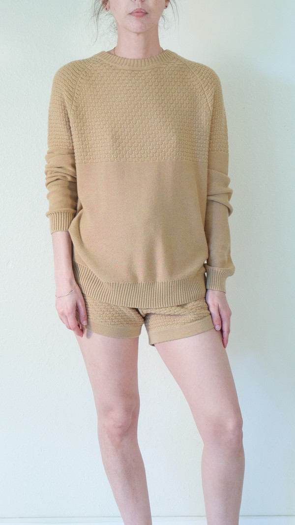 giu giu Tuck Stitch Crew Neck Sweater in Nude giu giu Tuck Stitch Crew Neck Sweater in Nude